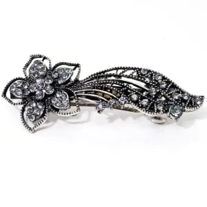 Vintage Silver Color Barrette with Flower and Tails