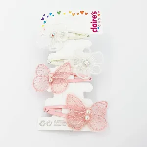 White Pink Clips & Grips Flower Butterfly - 4 Pieces