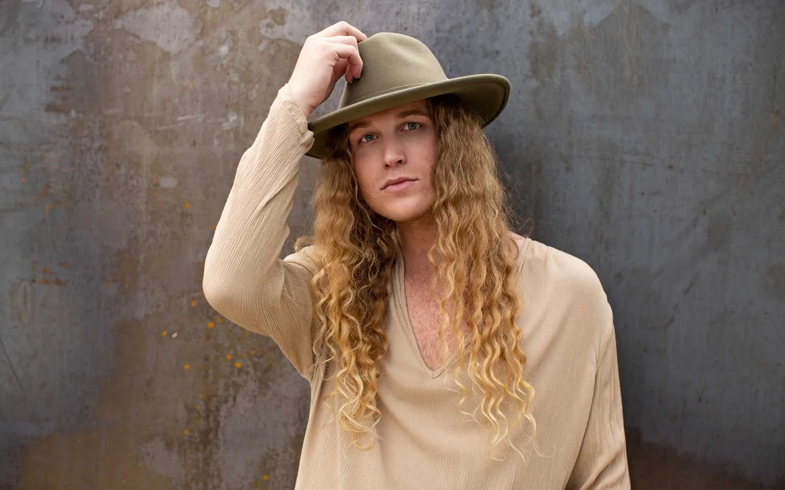 WILLA WIDE BRIM WOOL HAT - PALE OLIVE