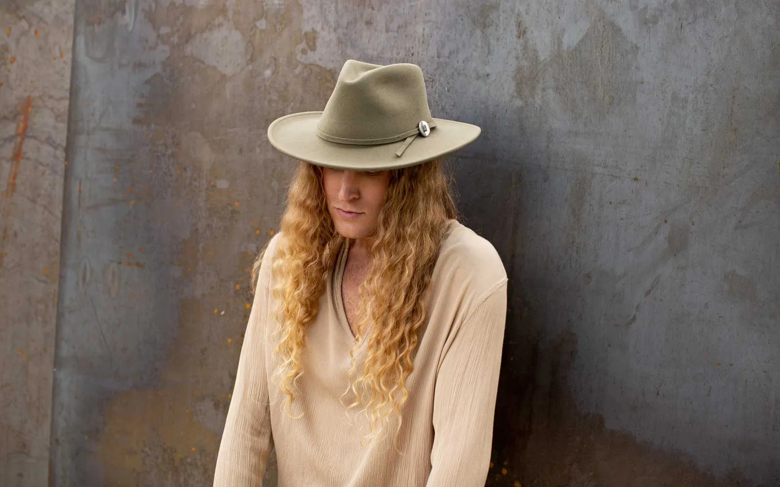 WILLA WIDE BRIM WOOL HAT - PALE OLIVE