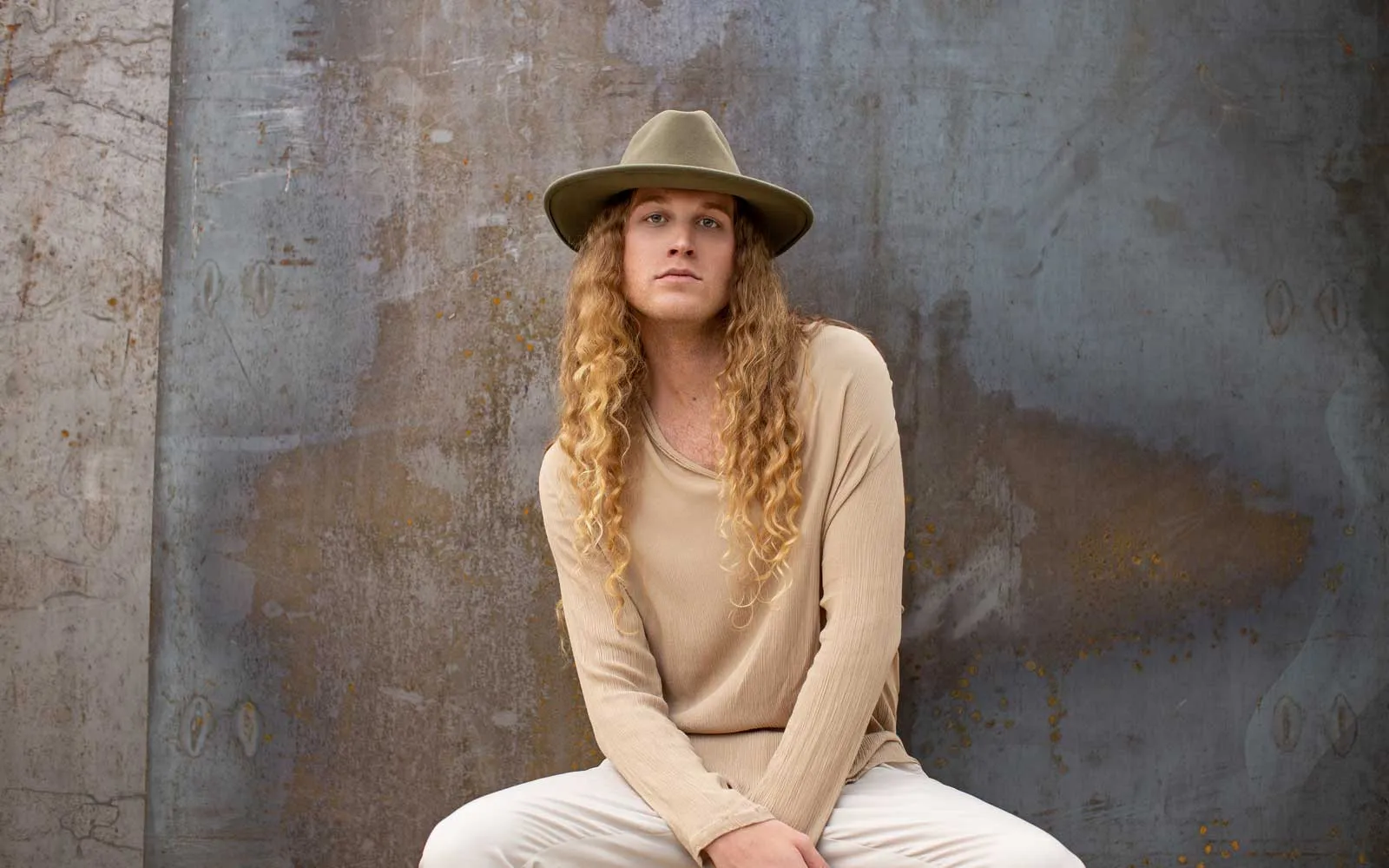 WILLA WIDE BRIM WOOL HAT - PALE OLIVE