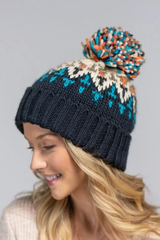 Winter Sweater Pom Pom Beanie- Navy