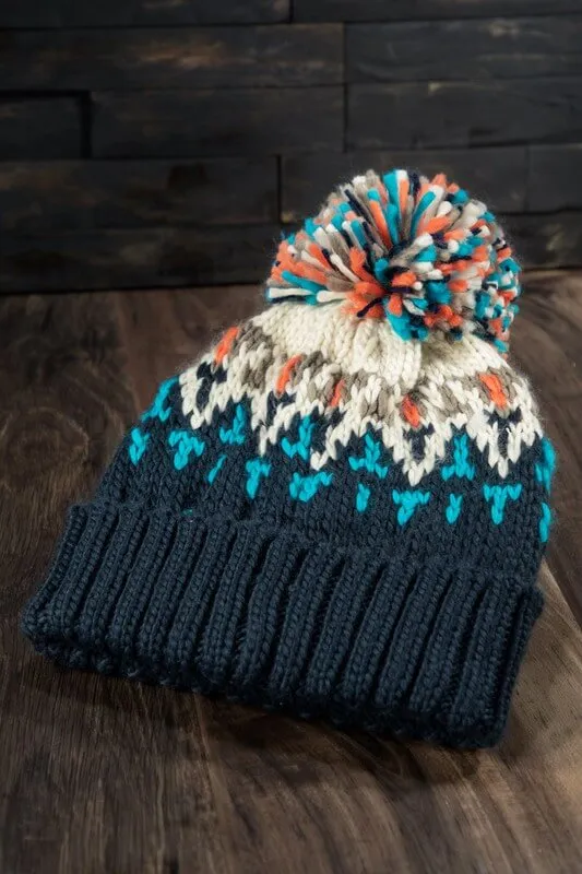 Winter Sweater Pom Pom Beanie- Navy