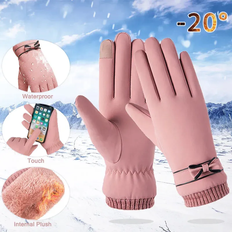 Winter Women Gloves Hand Warmer Thermal Fleece Lined Guantes Full Finger Ladies Mitten Touchscreen Waterproof Bike Cycling Glove