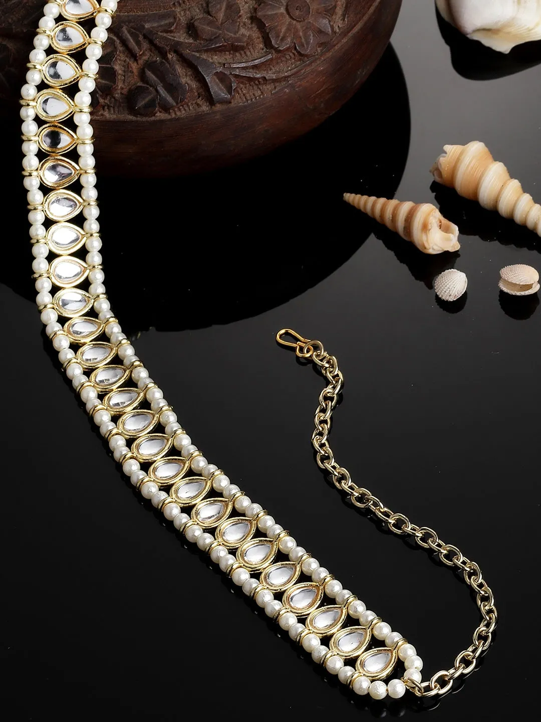 Women Gold-Toned & White Embellished Hairband