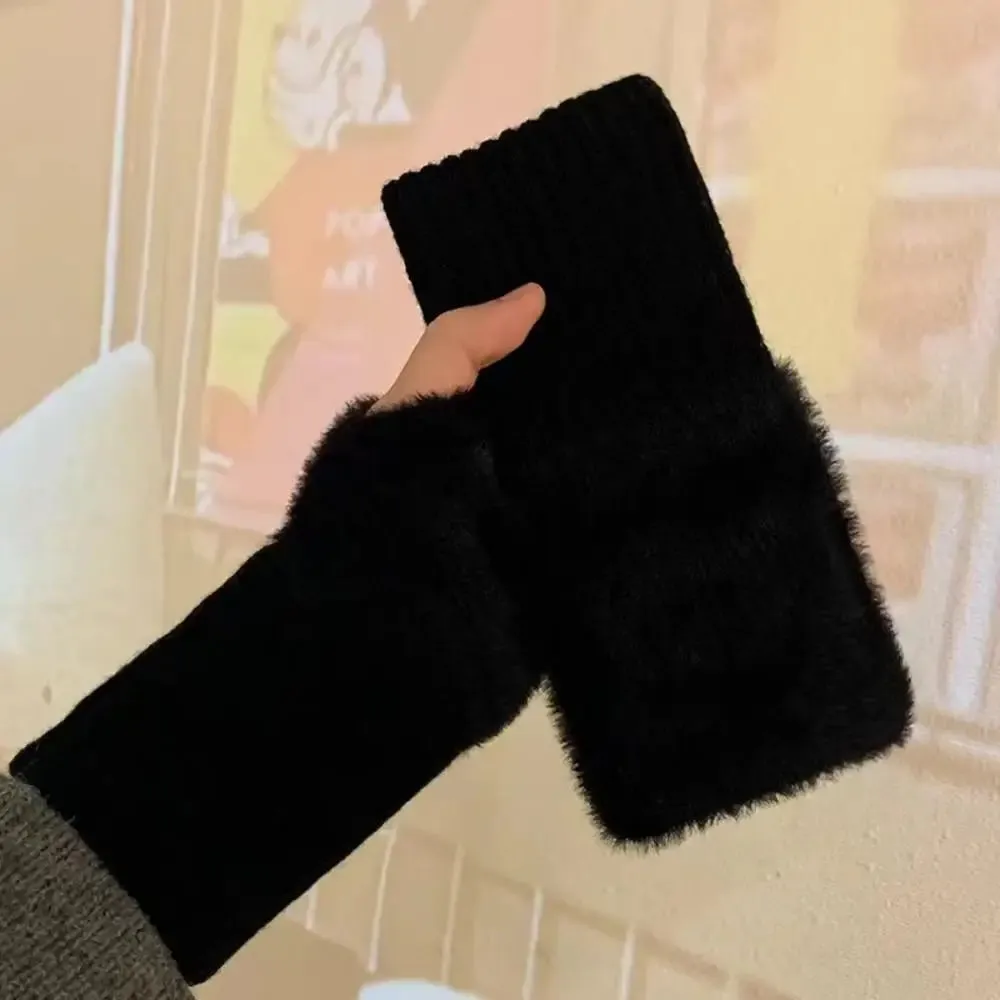 Women Men Half Finger Winter Imitation Mink Cashmere Gloves Touch Screen Writing Woolen Warm Mittens For Driving Outdoor Sports