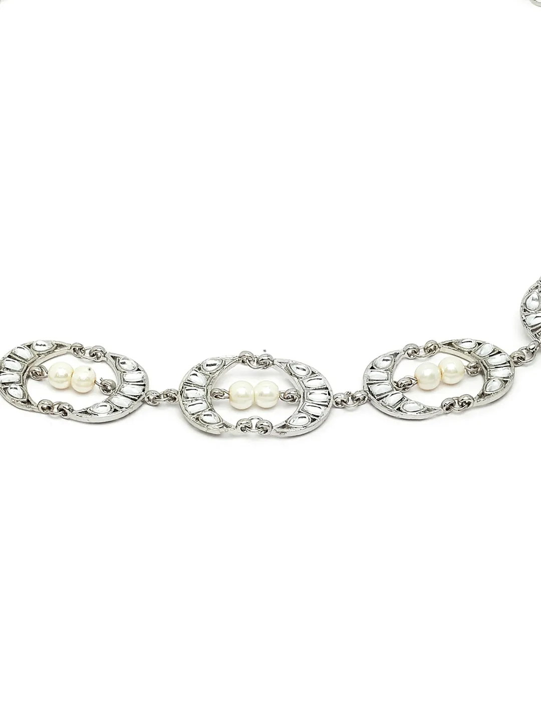 Women Silver-Toned & White Embellished Hairband