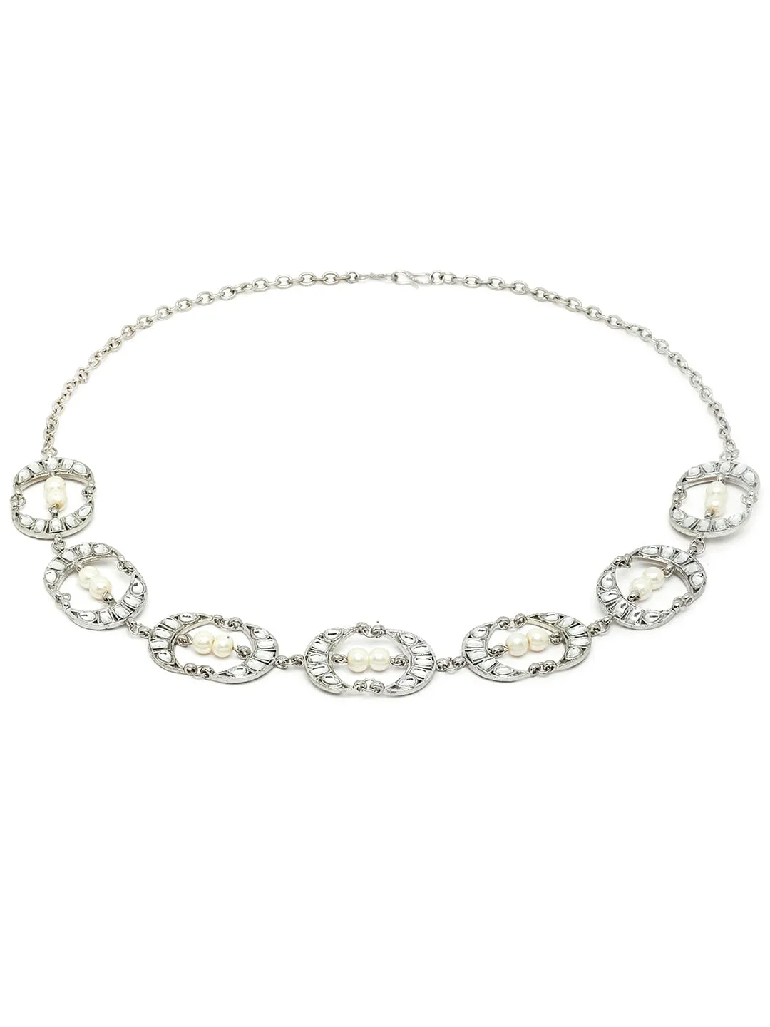 Women Silver-Toned & White Embellished Hairband