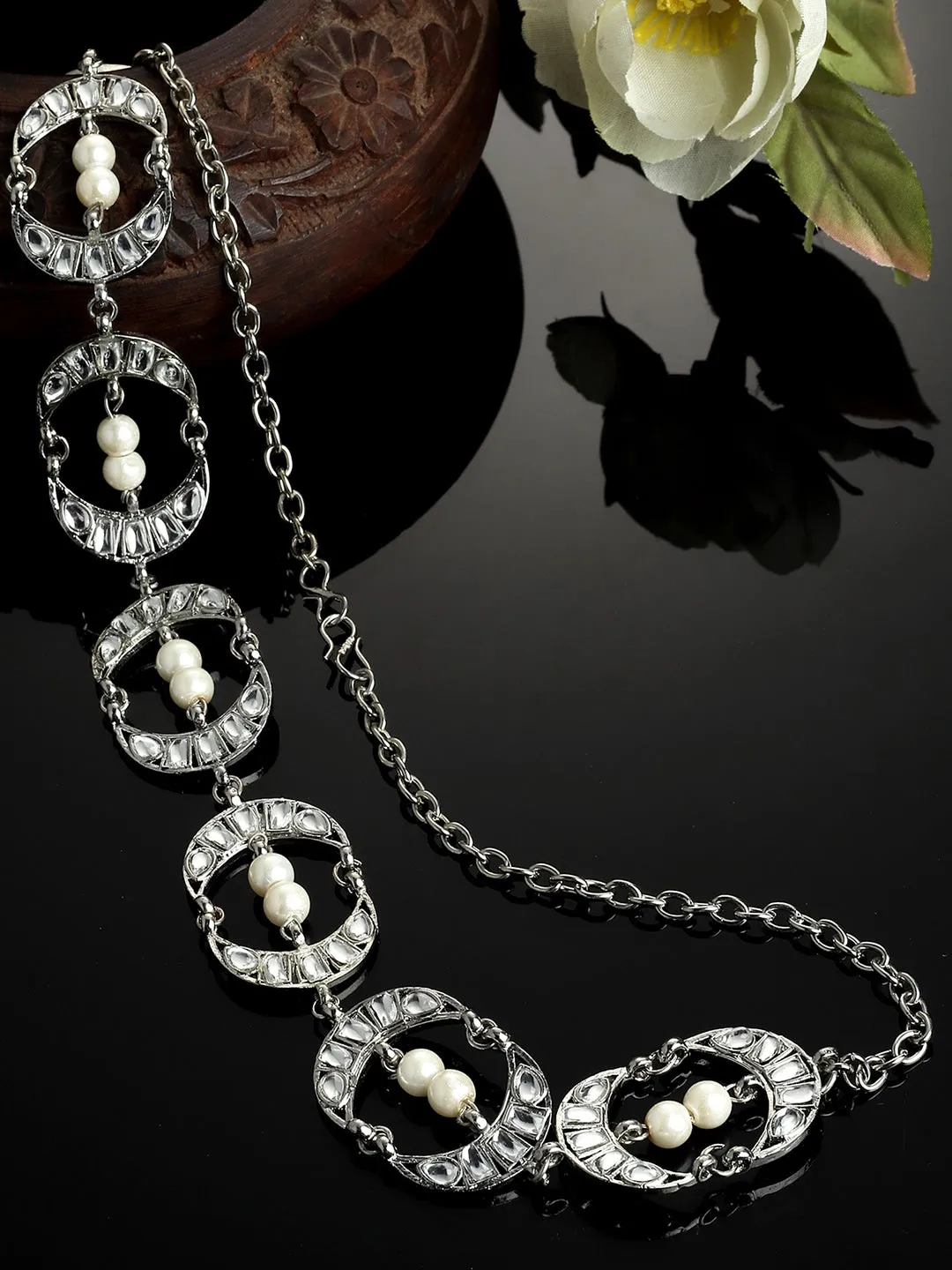 Women Silver-Toned & White Embellished Hairband