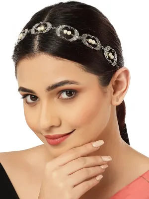 Women Silver-Toned & White Embellished Hairband