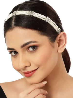 Women White & Silver-Toned Embellished Hairband