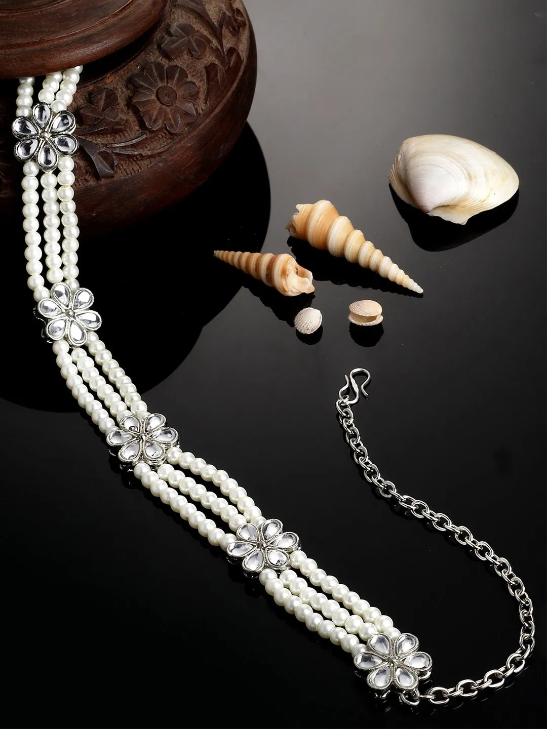Women White & Silver-Toned Embellished Hairband