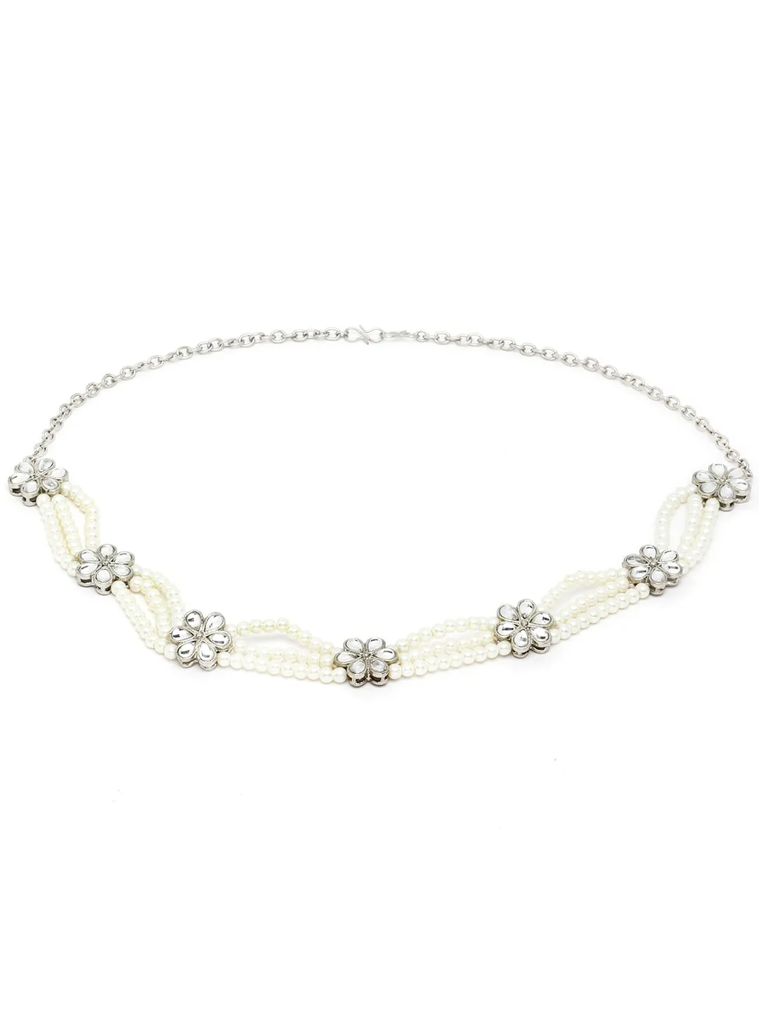 Women White & Silver-Toned Embellished Hairband