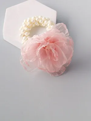 WOMEN'S ASSORTED COLORS FLOWER PEARL HAIR SCRUNCHIES