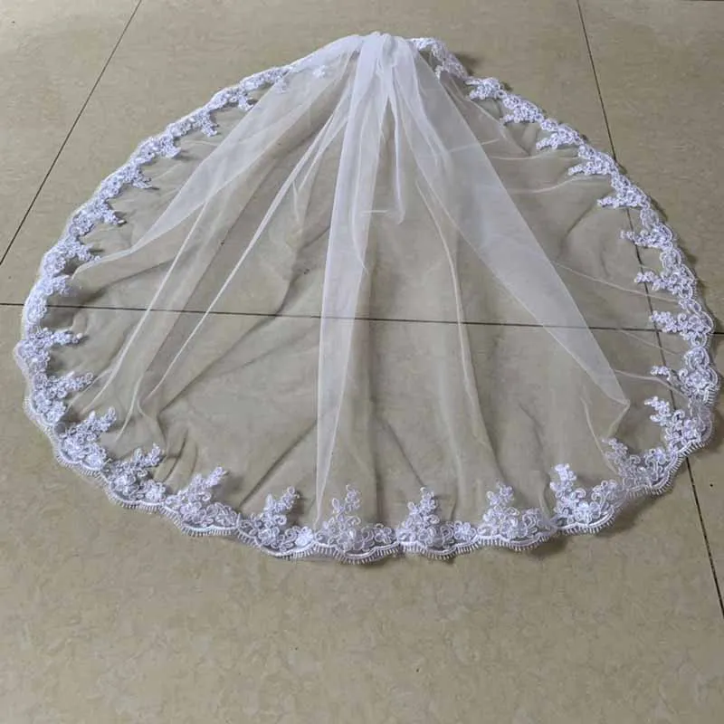 Womens Short Fingertip Length 1 Tier Lace Wedding Bridal Veil