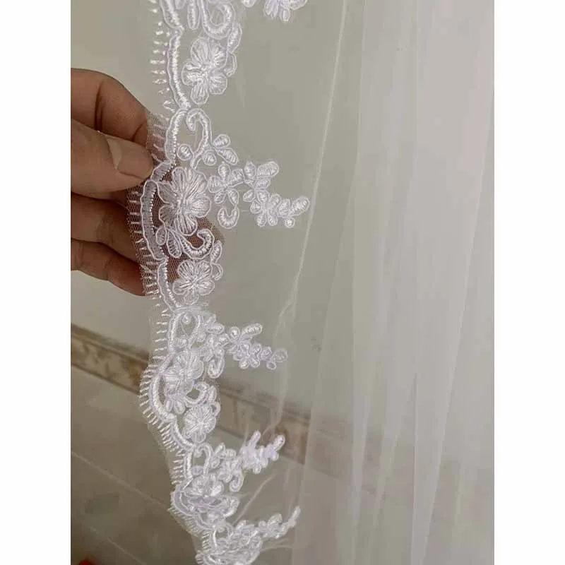 Womens Short Fingertip Length 1 Tier Lace Wedding Bridal Veil