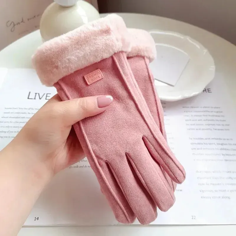 Women's Winter Suede Plush Gloves